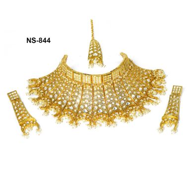 NS-844 Kundan Bridal Necklace Set, Style : Antique