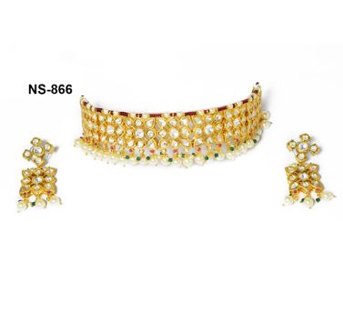 NS-866 Kundan Bridal Necklace Set, Feature : Fine Finishing, Good Quality, Light Weight, Perfect Shape