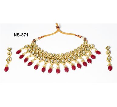 NS-871 Kundan Bridal Necklace Set, Style : Modern