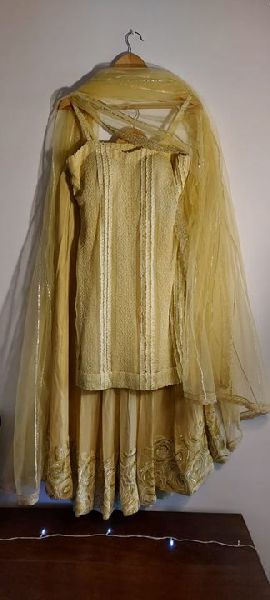Yellow Hand Embroidered Sharara Suit