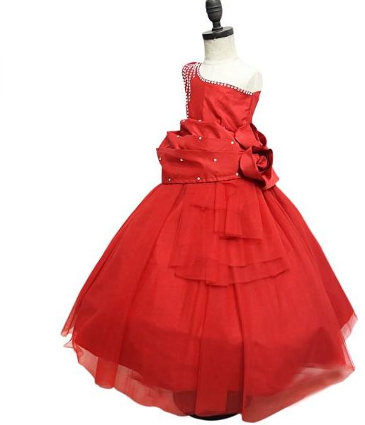 Plain Georgette Kids One Piece Dress, Color : Red