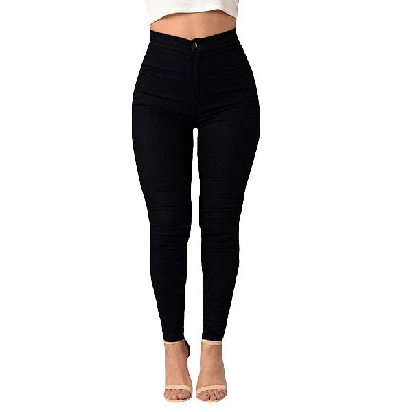 Imported Plain / Solid High Waist Jeggings for Women - FREE SIZE (28-34) -  BLACK