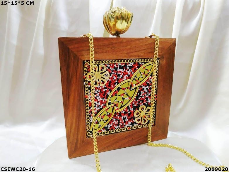 Handmade Bead Work Wooden Clutch