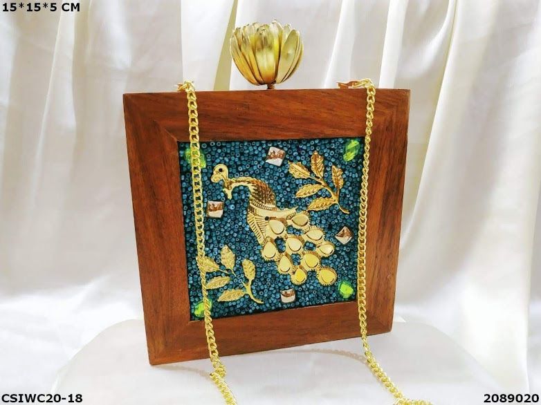 Handmade Bead Work Wooden Clutch