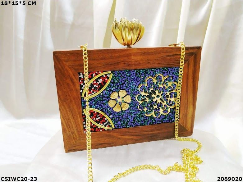 Handmade Bead Work Wooden Clutch