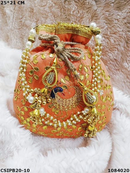 Craftstages International Raw silk Ethnic embroidered potli bags, for Jewellery Use, party wear, Technics : Embroidery