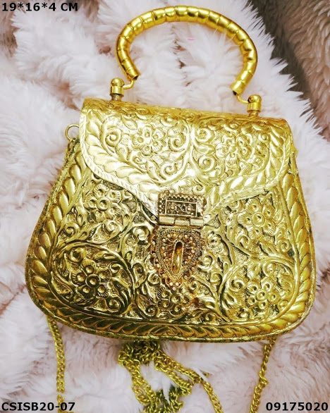 Craftstages International Silver Brass metal clutch, Size : 19*16*4 cm