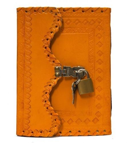 Pranjals House Leather Lockable Diary, Color : Orange
