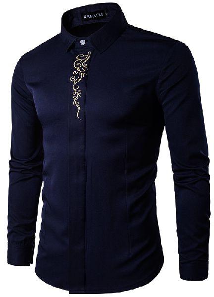 Mens Blue Casual Shirt, Pattern : Self Design ( some embroidery) at Rs ...