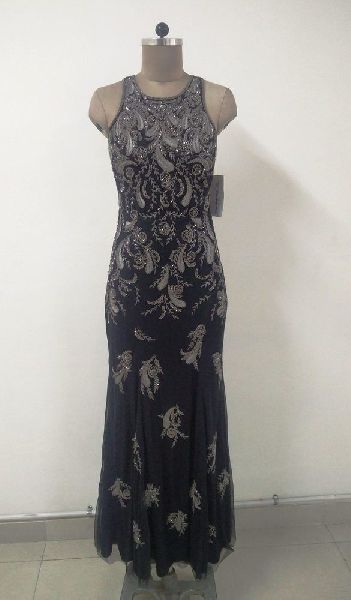 Polyester Embroidered Beaded Gown, Size : Plus Size, XXL, XL