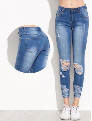 Plain Denim Ladies Ripped Jeans, Feature : Anti-Wrinkle, Easily Washable