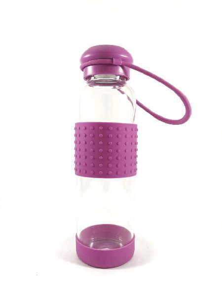 Round Silicone Glass Water Bottle(Purple), for Drinking, Feature : Freshness Preservation