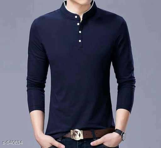 Full Sleeves Mens Chinese Collar T-Shirt, Pattern : Plain, Occasion ...