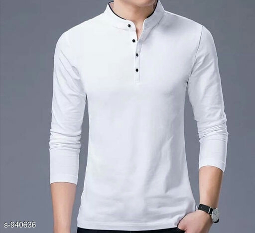 Full Sleeves Mens Chinese Collar T-Shirt, Pattern : Plain, Occasion ...
