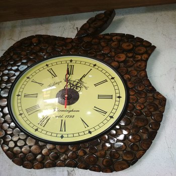 Wooden Apple Shape Wall Clock, Color : Brown