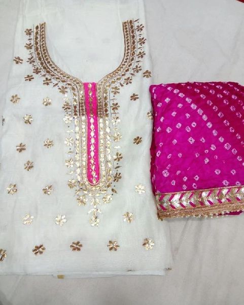 Chanderi Dress Material, Feature : Attractive Designs, Skin-Friendly