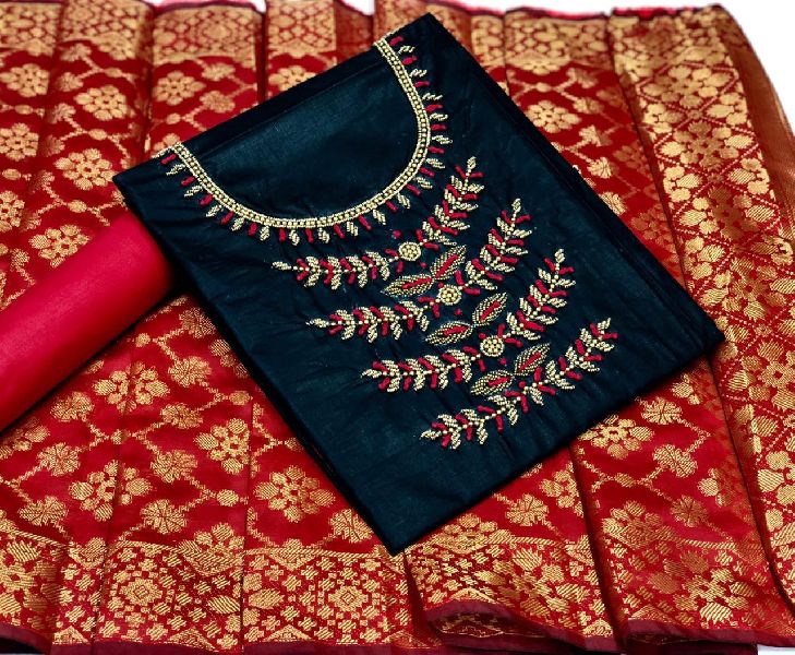 Cotton embroidered dress material, for Making Textile Garments