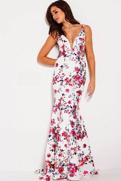 Floral Print Gown, Size : XXL, XL
