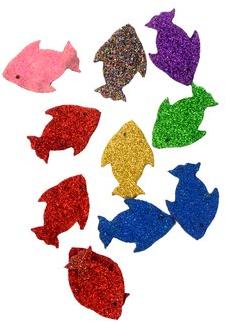 Faircon Fish Shape Glitter Stickers, Color : Red, Pink, Yellow, Golden, Blue etc.