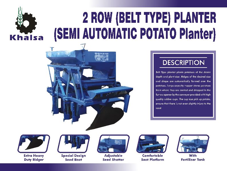 Semi Automatic Belt Type Potato Planter, Feature : Attractive Pattern, Eco Friendly, Hard Structure