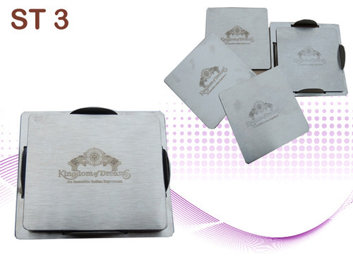 Polished Steel Square Coaster Set, for Tableware, Feature : Fine Finishing, Rustproof, Sturdy