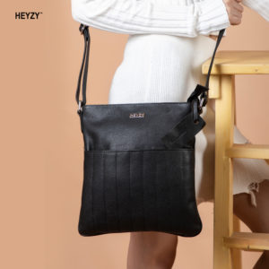 Plain Leather Heyzy Black Sling Bag, Technics : Machine Made