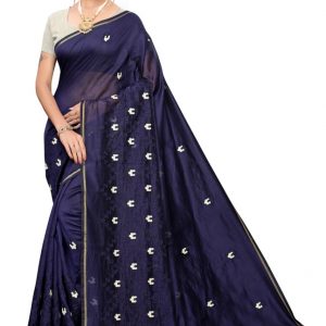 Printed Cotton Embroidered Chanderi Saree, Technics : Embroidery Work