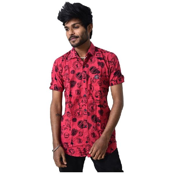 Men's Black Printed Regular Fit Shirt - Red/Black