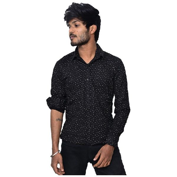 Men's Dot Printed Regular Fit Shirt - Black