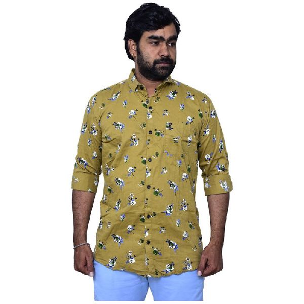 Men's Floral Print Regular Fit Shirt - Olive