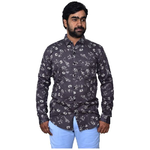 Men's Floral Printed Regular Fit Shirt - Grey