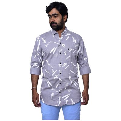 Men's Multi Printed Regular Fit Shirt - Grey