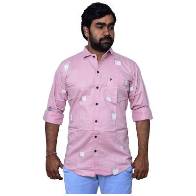 Men\'s Printed Regular Fit Shirt - Light Pink/White