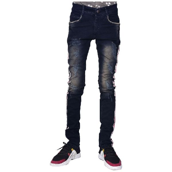 Men\'s Slim Fit Side Stripe Design Jeans