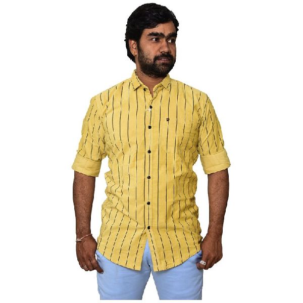 Men\'s Striped  Regular Fit Shirt - Yellow