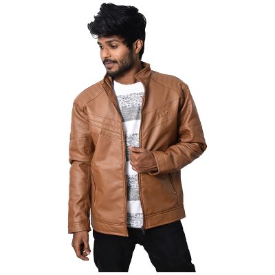 Men\'s Stylish Leather Jacket - Bronze