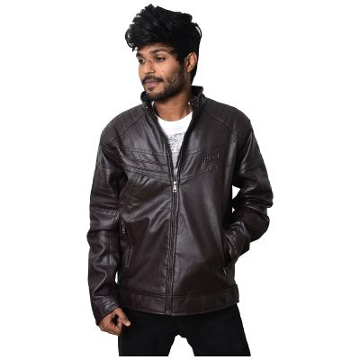 Men\'s Stylish Leather Jacket - Coffee Brown