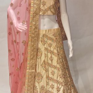 Cream Silk Fabric With Resham Work Lehenga Choli