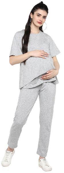 Knitted Grey Nursing Night Wear Set, Feature : Easily Washable