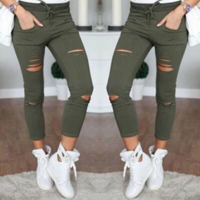 Hirigin Polyester Skinny Ripped Holes Jeans, Style : Casual
