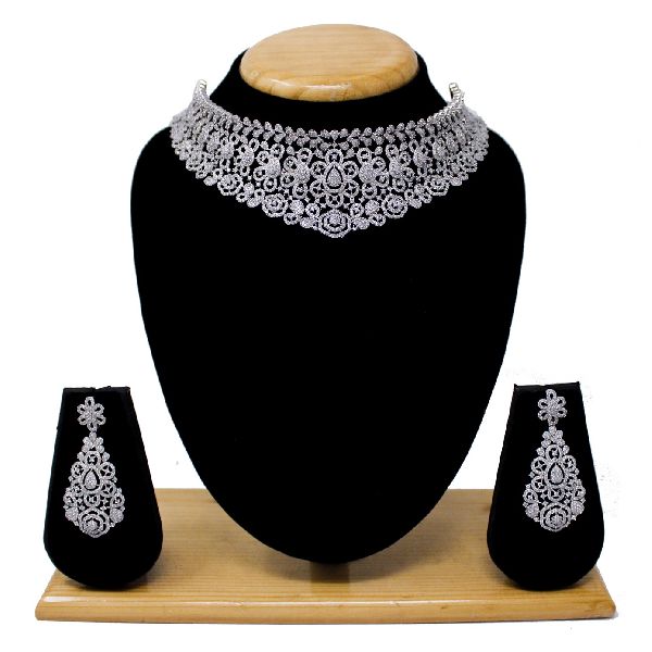 American Diamond (CZ) Necklace Set, Gender : female