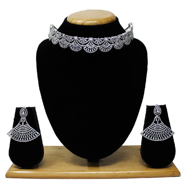  Polished american diamond necklace set, Packaging Type : Plastic Box, Plastic Packet