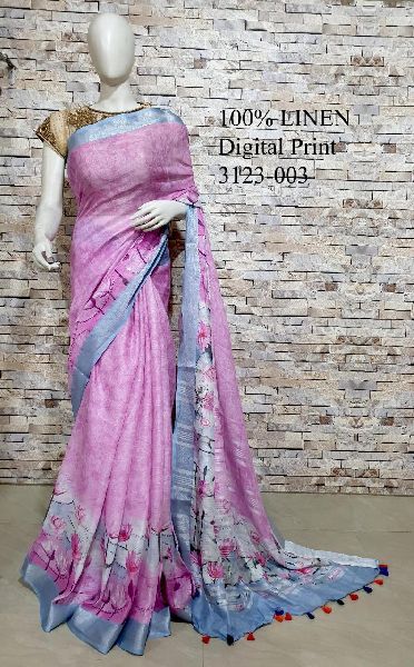 Linen digital print Saree