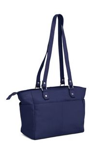 Ladies Blue Leather Shoulder Bag, Pattern : Plain