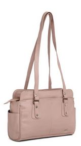 Ladies Pink Leather Shoulder Bag, Pattern : Plain