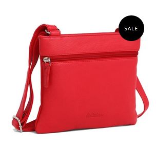 Ladies Red Leather Crossbody Bag, for Collage Use, Party Use, Pattern : Plain