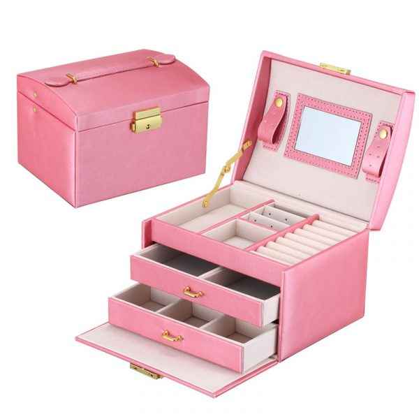 Pink Faux Leather Jewellery Box, Size : Standard