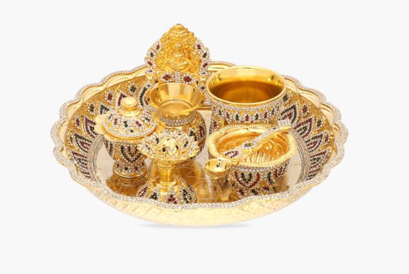 Polished Silver Pooja Thali, Style : Antique, Royal