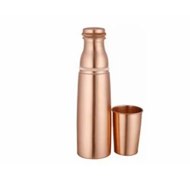 Plain Copper Water Bottle & Glass Set