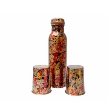 Printed Copper Water Bottle &amp; Glass Set